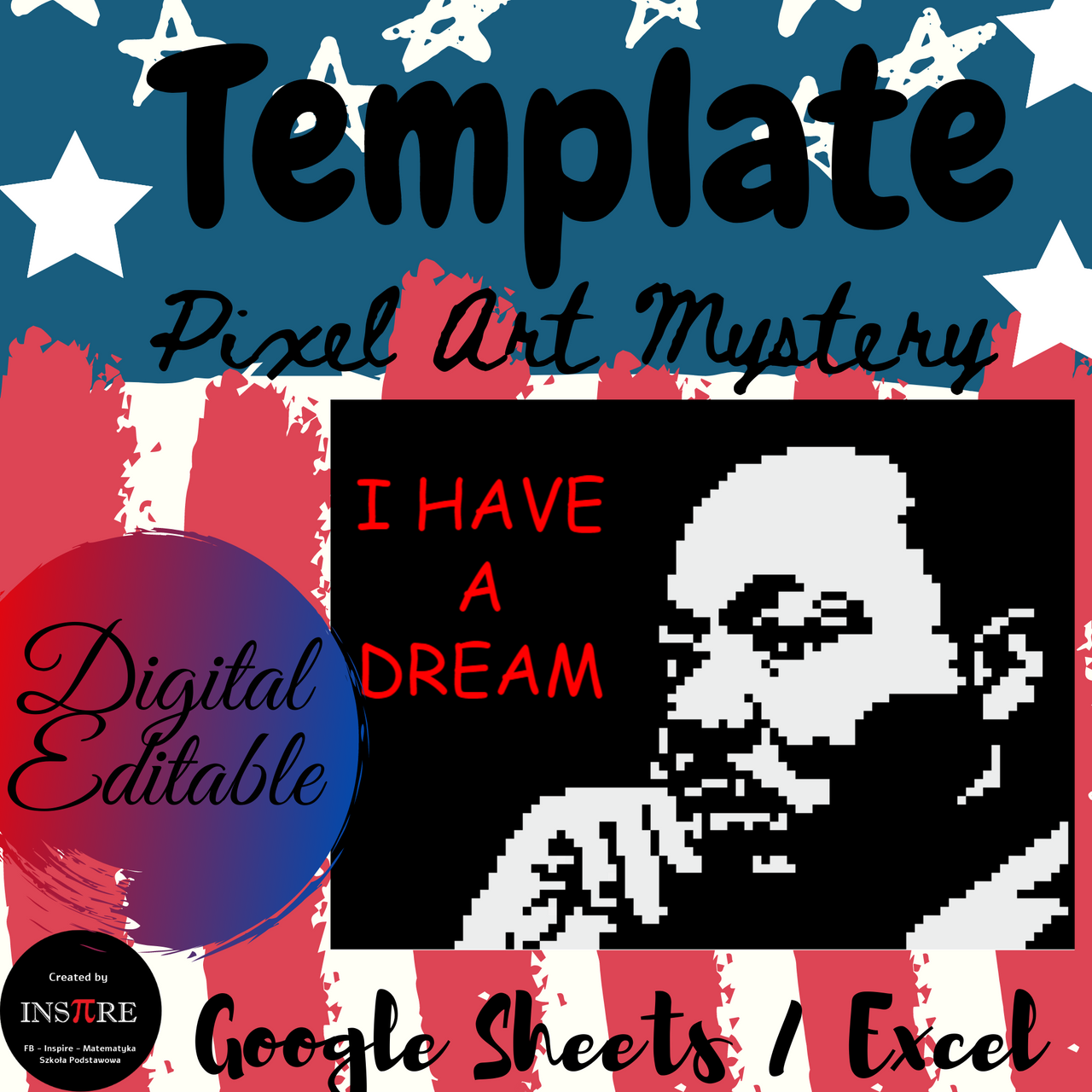 Martin Luther King Jr. Pixel Art Mystery Picture Template DIGITAL EDITABLE