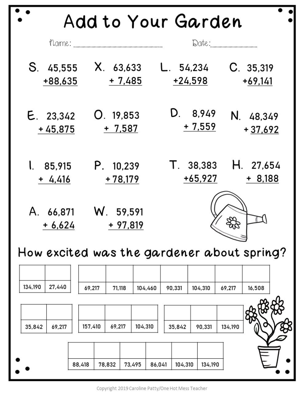 Spring Addition and Subtraction with Regrouping (Jokes & Riddles)