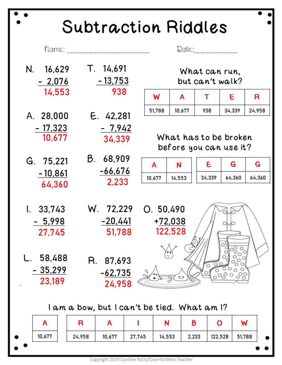 Spring Addition and Subtraction with Regrouping (Jokes & Riddles)