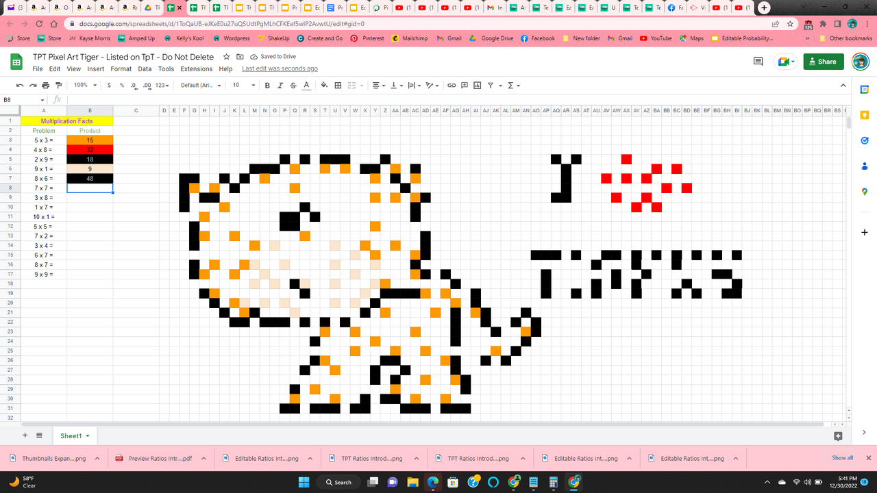 Pixel Art - Multiplication - Tiger Image