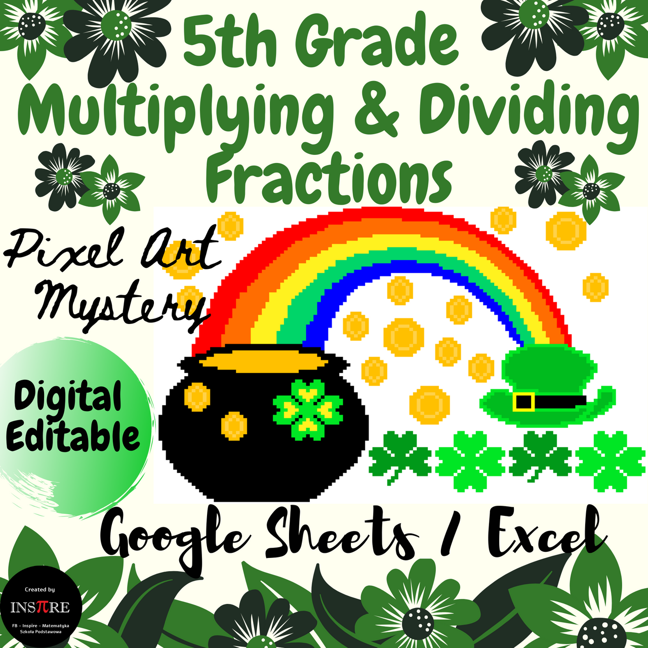 5th Gr Multiplying and Dividing Fractions - St. Patrick's Day Pixel Art Mystery
