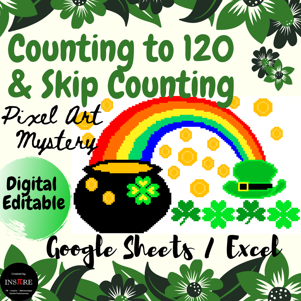 Numbers to 120 & Skip Counting Math Pixel Art Mystery Picture St. Patrick's Day