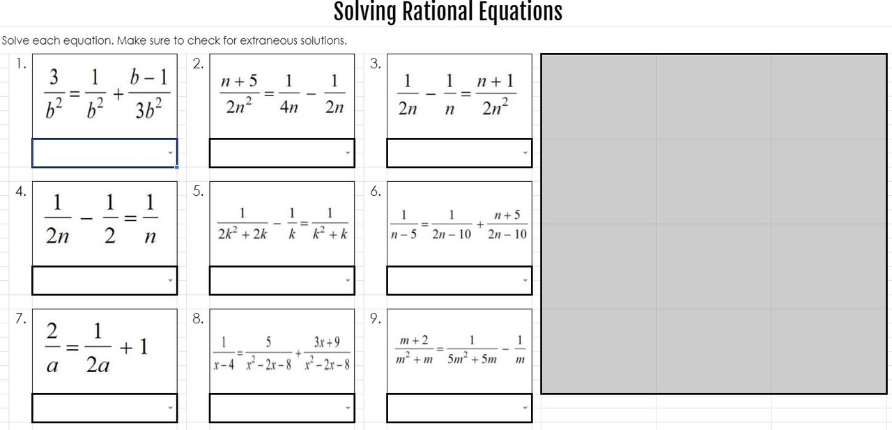 Solving Rational Equations: Google Sheets Mystery Picture