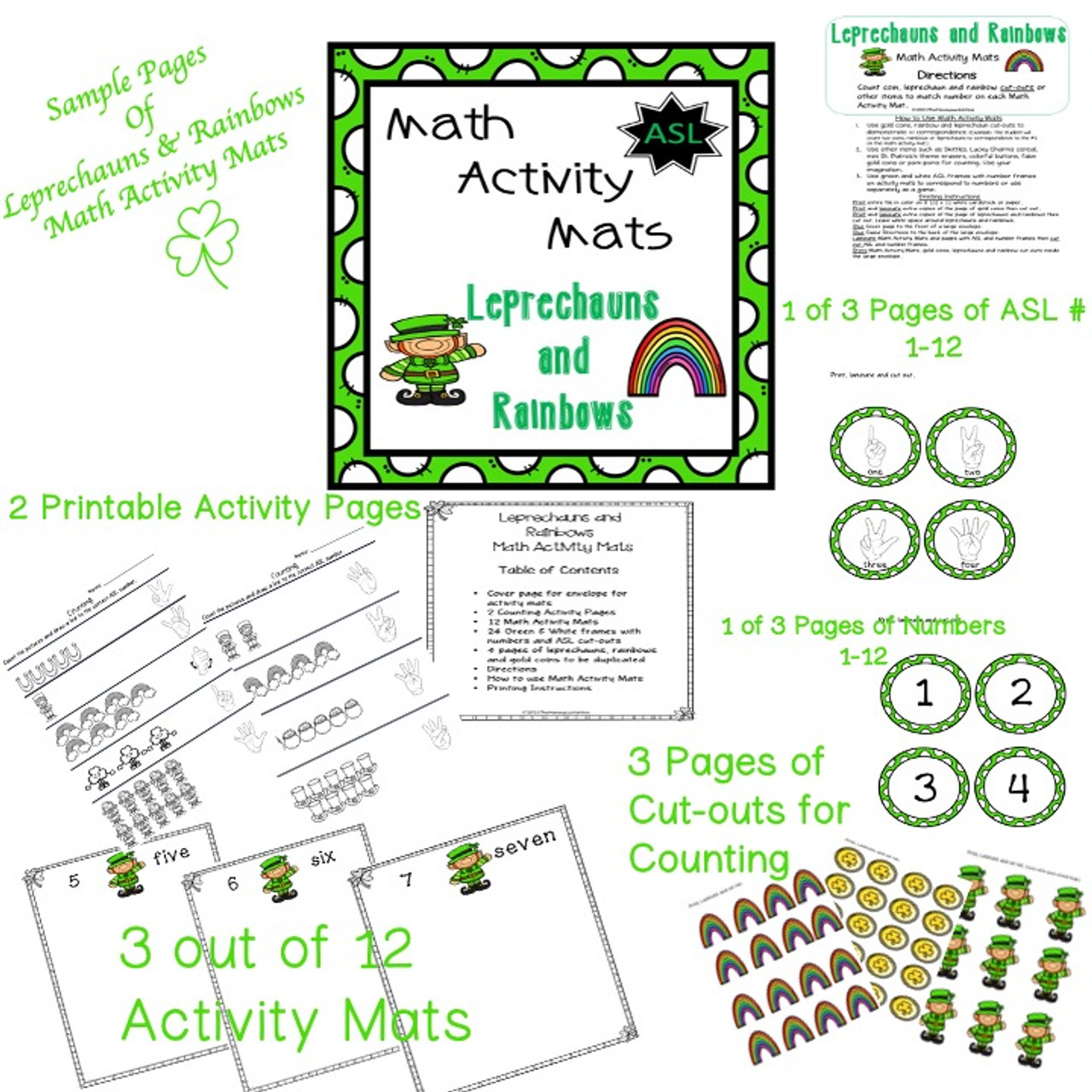 Special Education ASL Leprechauns and Rainbows Math Activity Mats