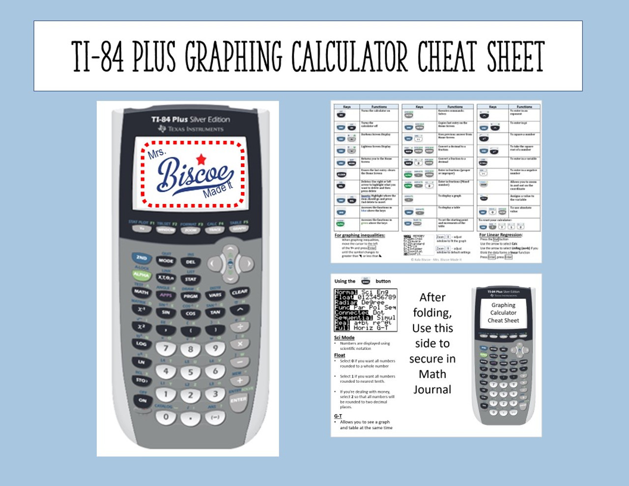 TI 84 Plus Graphing Calculator Cheat Sheet