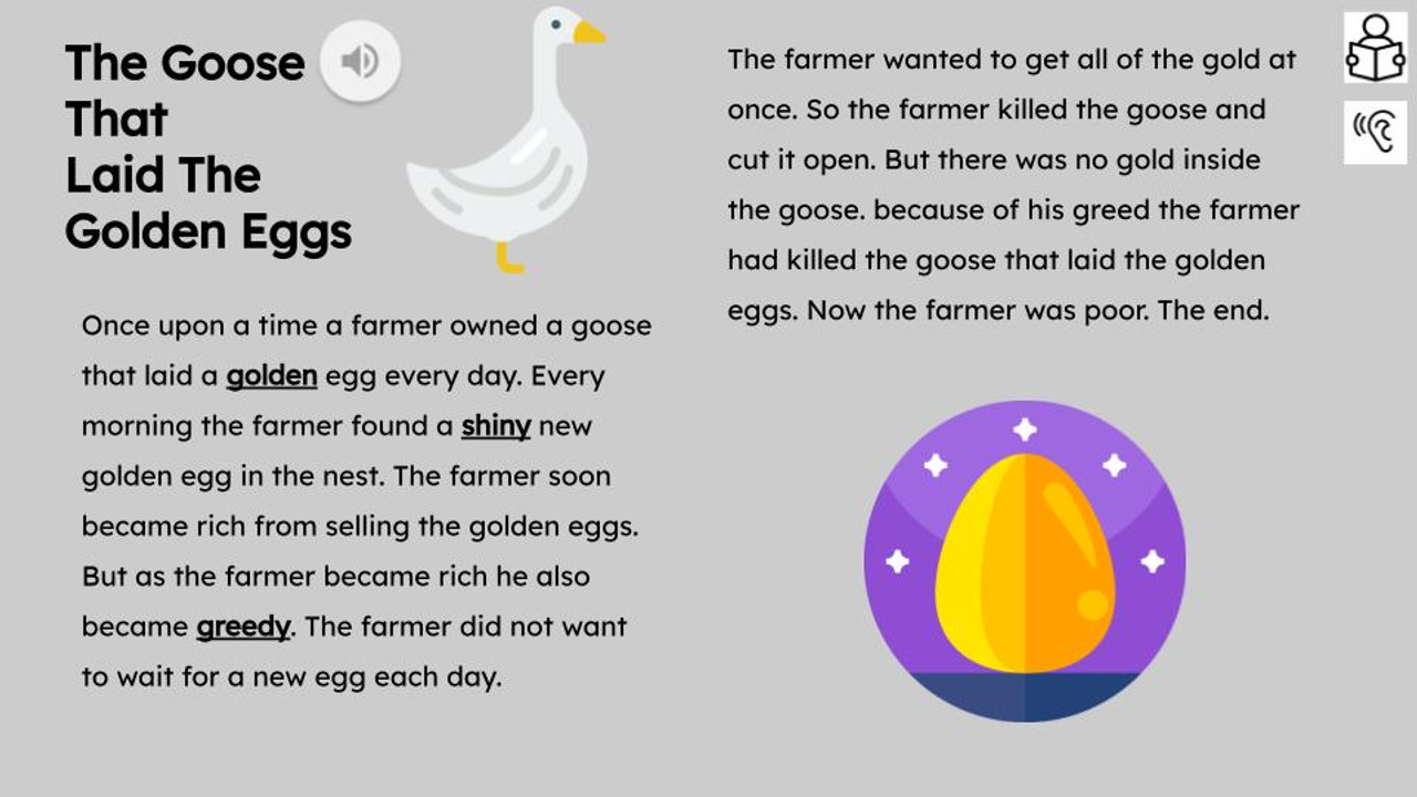 The Golden Eggs Reading Passage and Activities