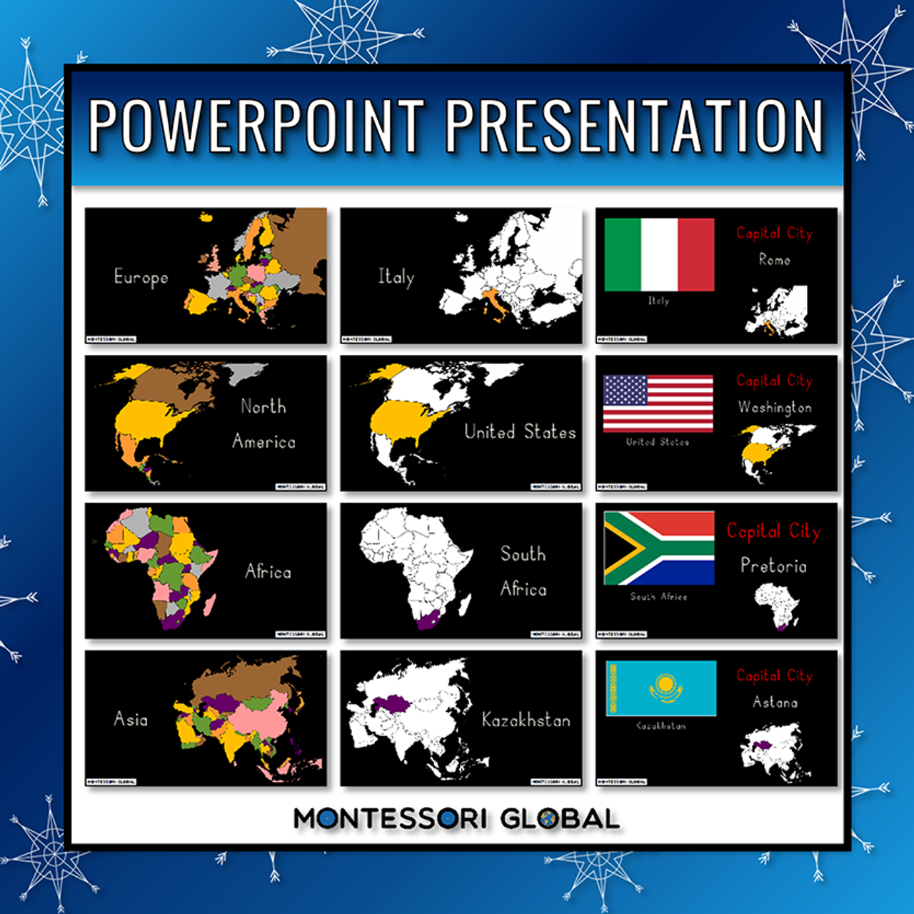 Montessori Printable Continents | Countries Flags Capital Cities | PowerPoint