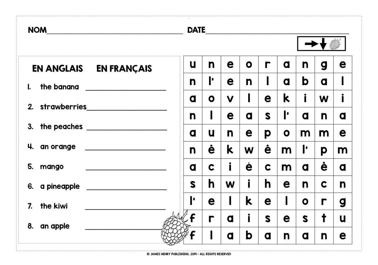 FRENCH FRUITS WORD SEARCHES