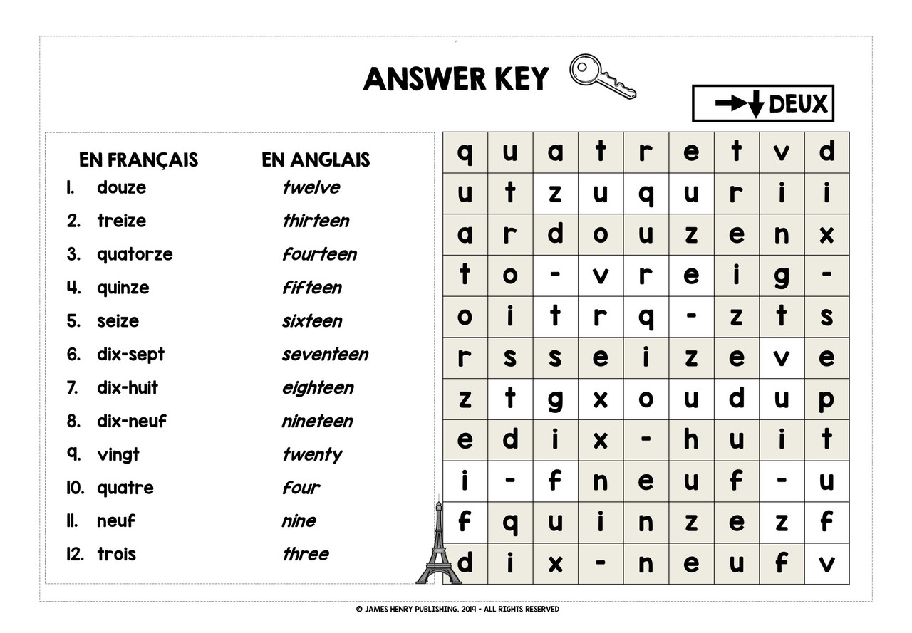 FRENCH NUMBERS 0-20 WORD SEARCHES