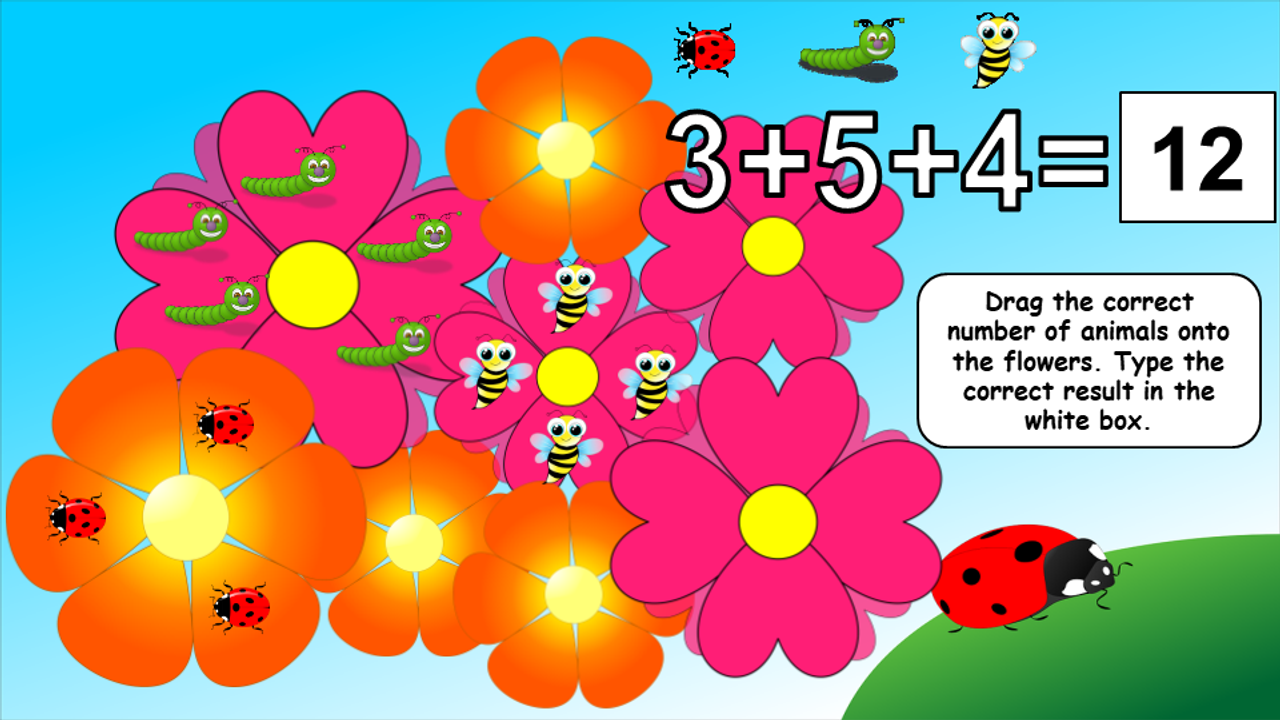 Spring & Summer - Adding 3 Numbers to 20 Drag & Drop Math Google Slides EDITABLE