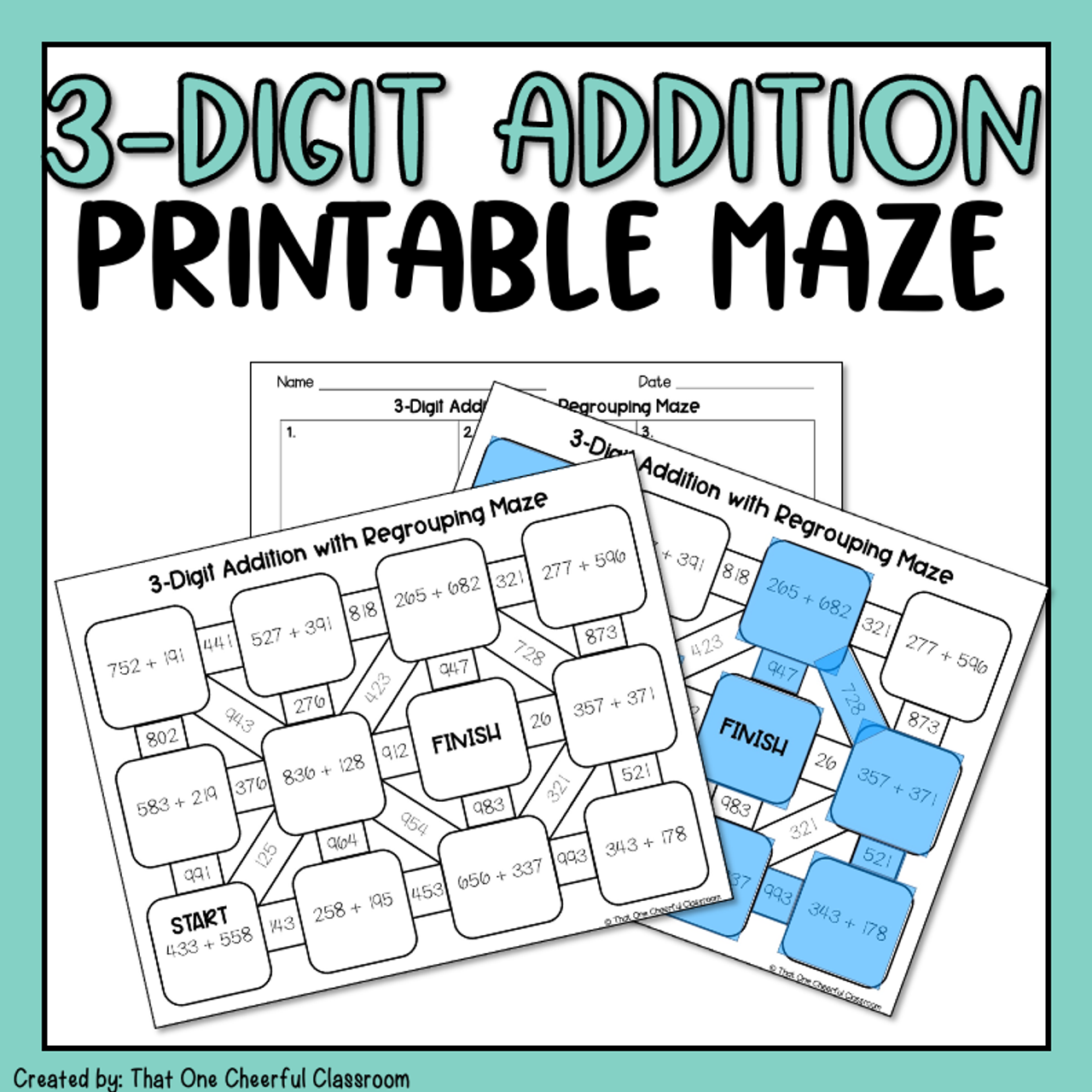 3-Digit Addition with Regrouping Printable Maze Activity