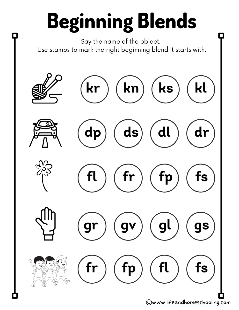 Beginning Blends Worksheet