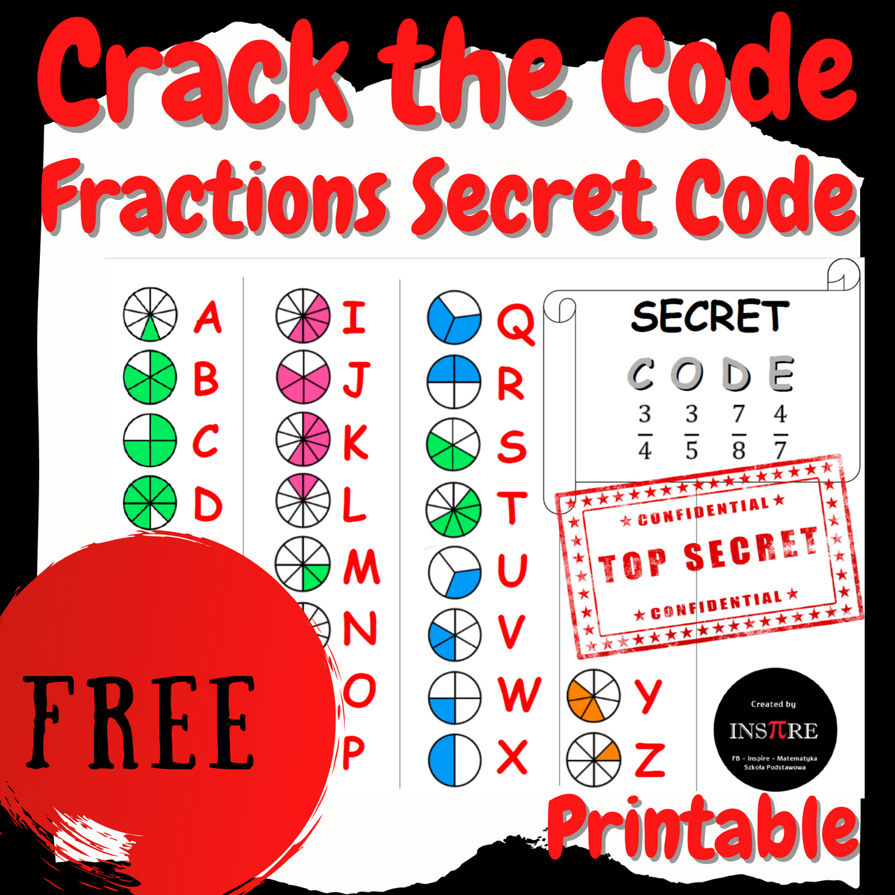 free identifying fractions secret code alphabet math crack the code printable