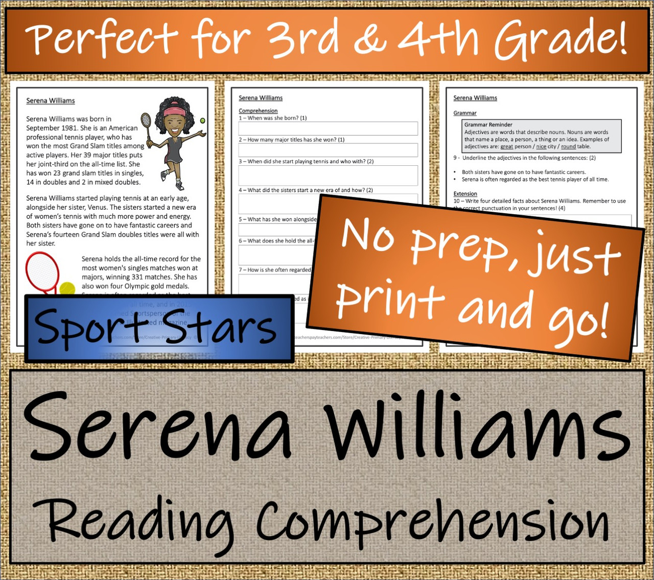 Serena Williams Close Reading Activity | 3rd Grade & 4th Grade