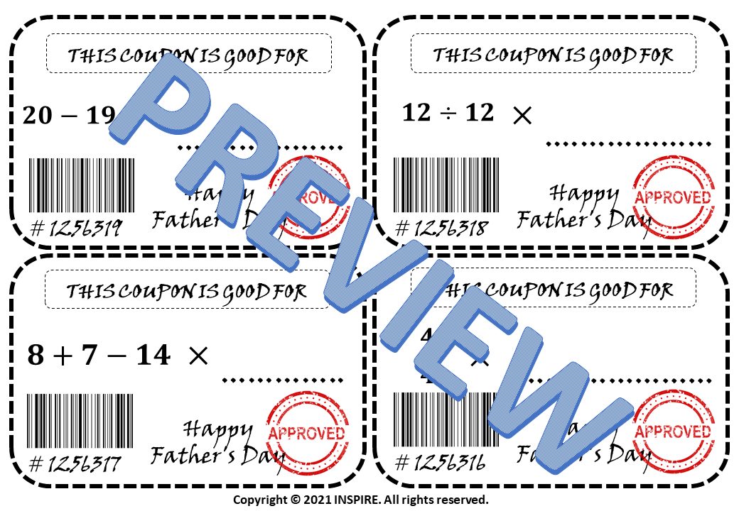 FREE Father's Day Math Coupons Book Gifts Vouchers Printable - Amped Up ...