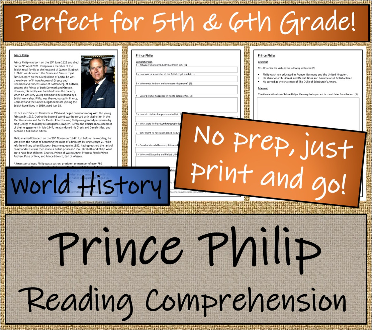 Prince Philip Close Reading Activity | 5th Grade & 6th Grade