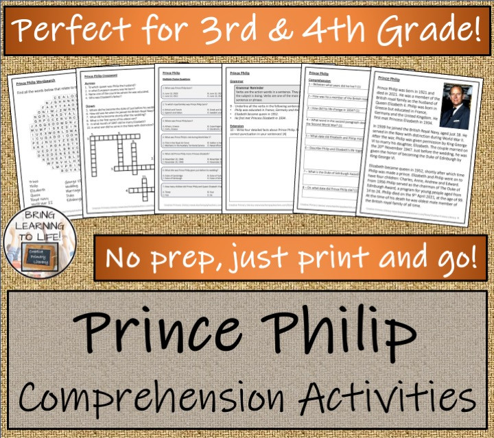 Prince Philip Close Reading Activity | 3rd Grade & 4th Grade