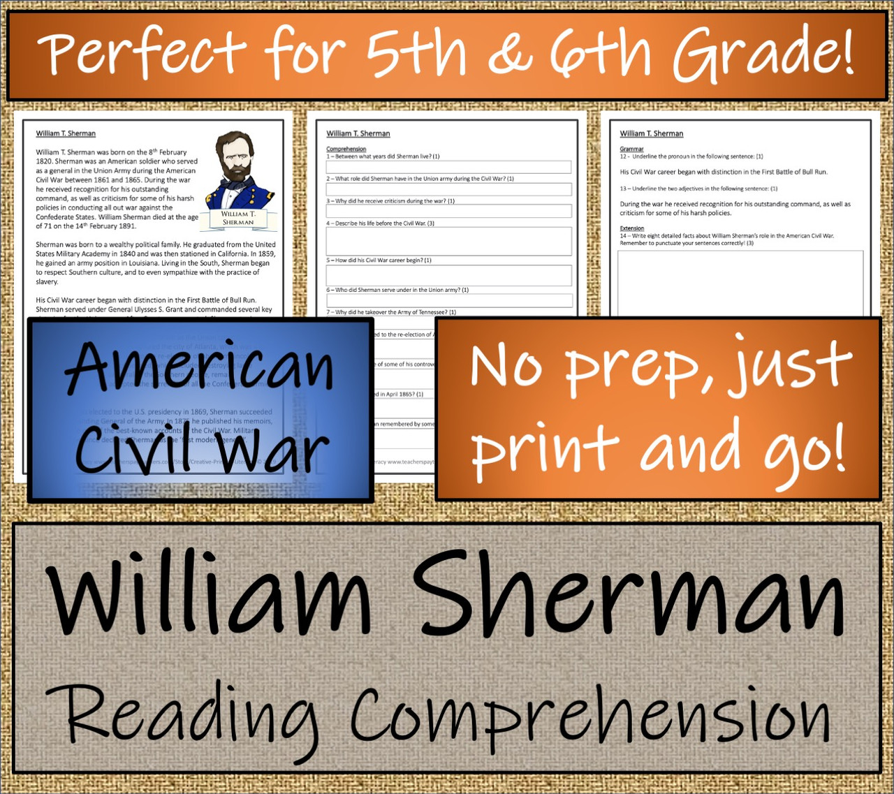 William Sherman Close Reading Activity | 5th Grade & 6th Grade