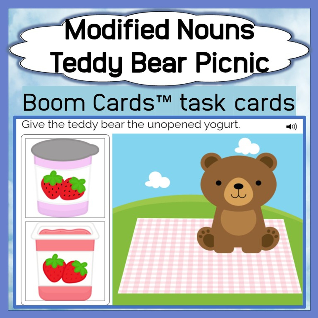 Modified Nouns - Level One - Interactive Deck - Teddy Bear Picnic - Boom Cards™