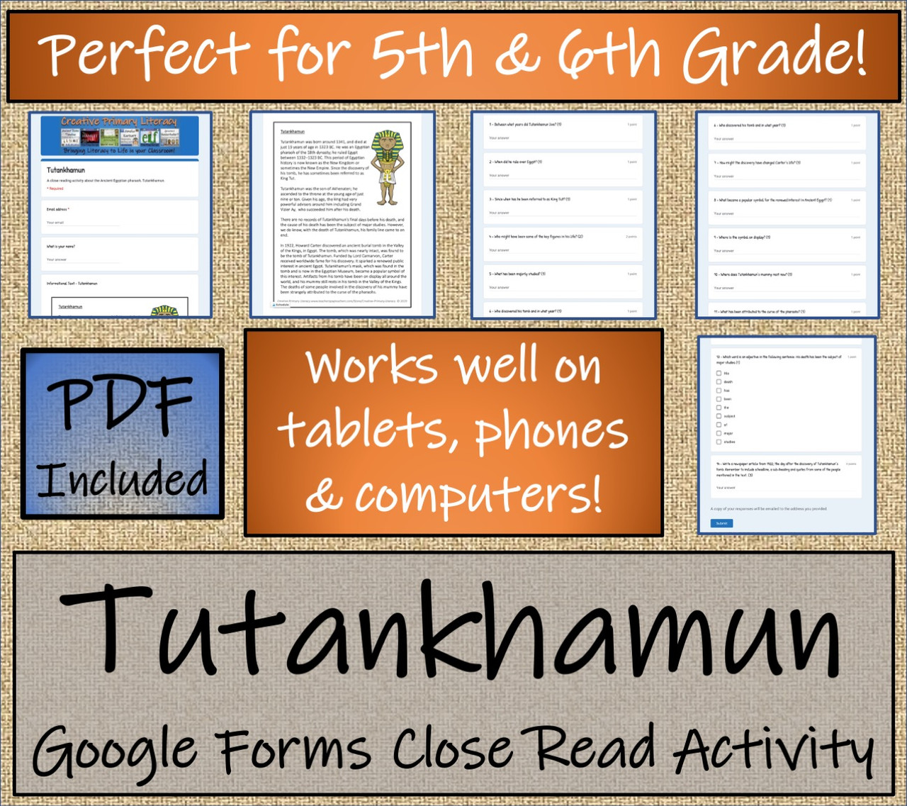 Tutankhamun Close Reading Activity Digital & Print | 5th Grade & 6th Grade