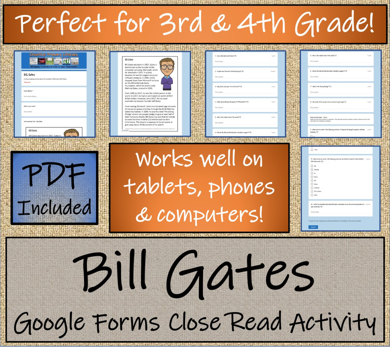 Bill Gates Close Reading Activity Digital & Print | 3rd & 4th Grade