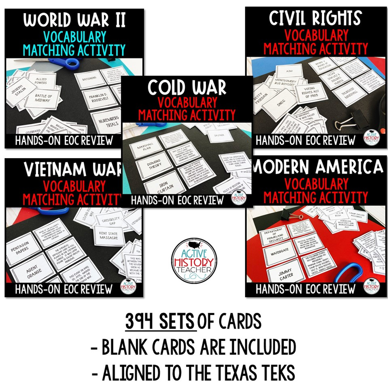 US History Review Bundle Vocabulary Matching Hands-On EOC Review
