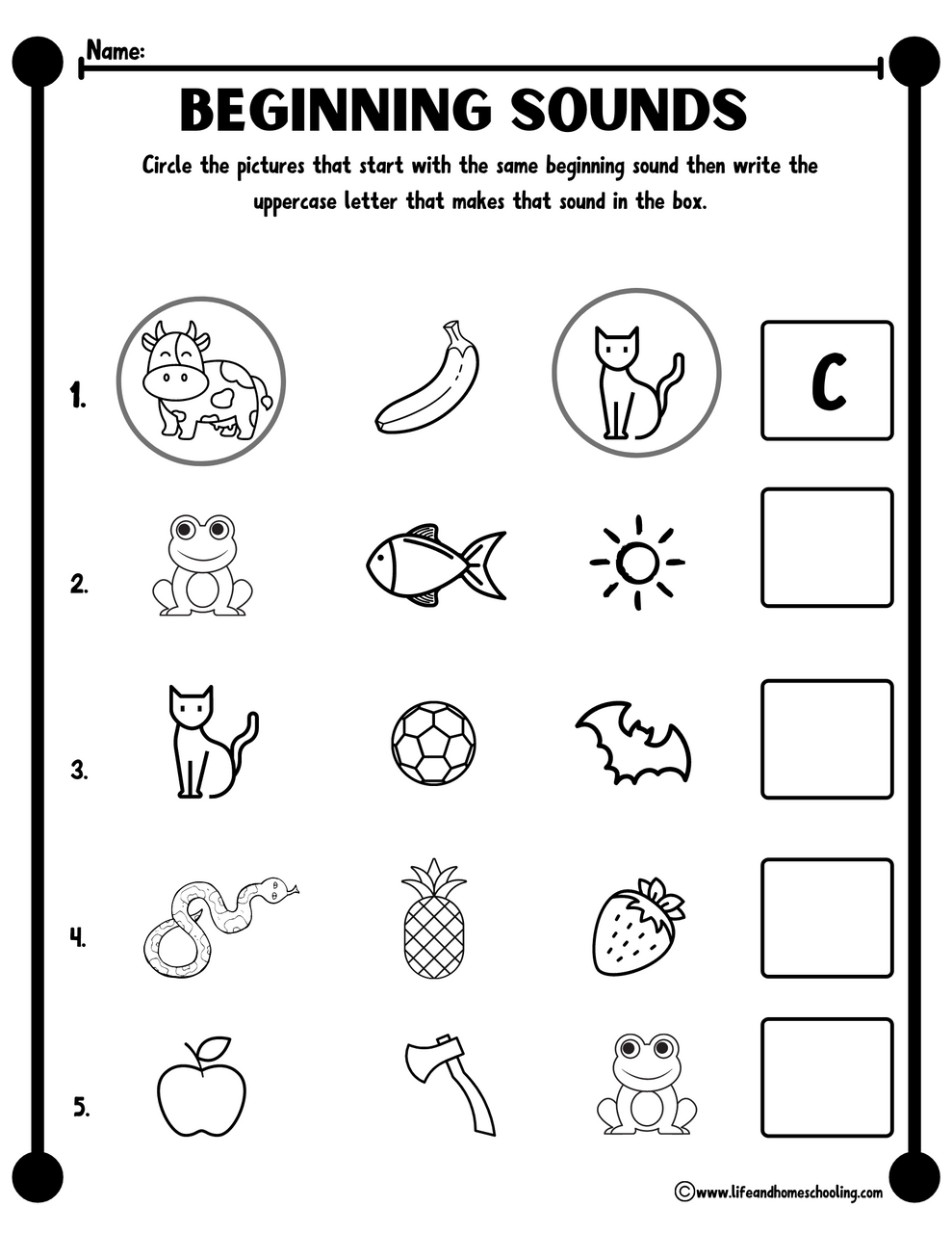 kindergarten beginning sound worksheet