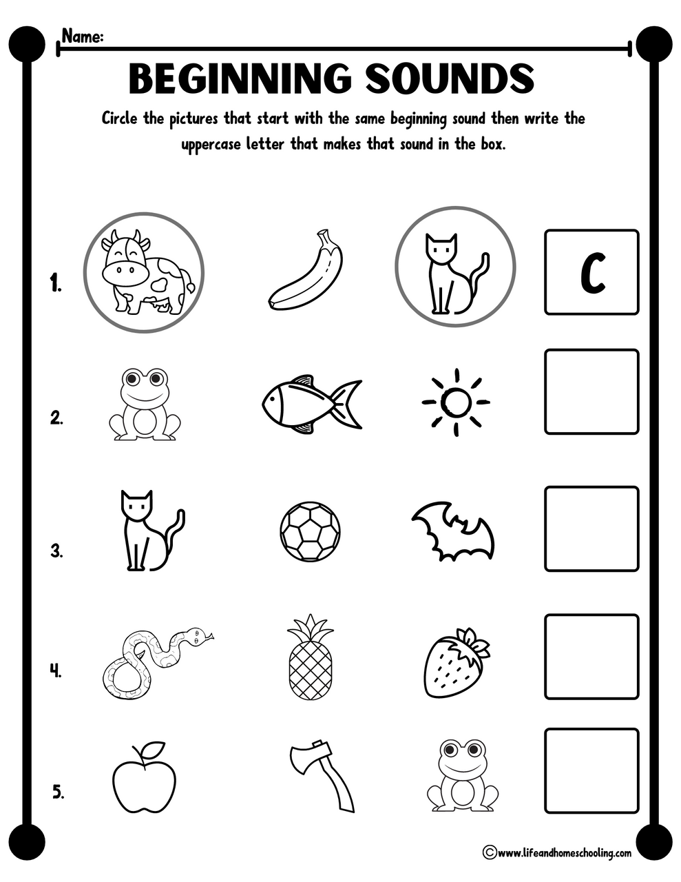 Sound　Kindergarten　Beginning　Worksheet