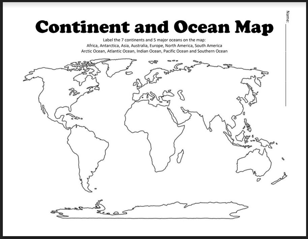 Continents And Oceans Worksheet