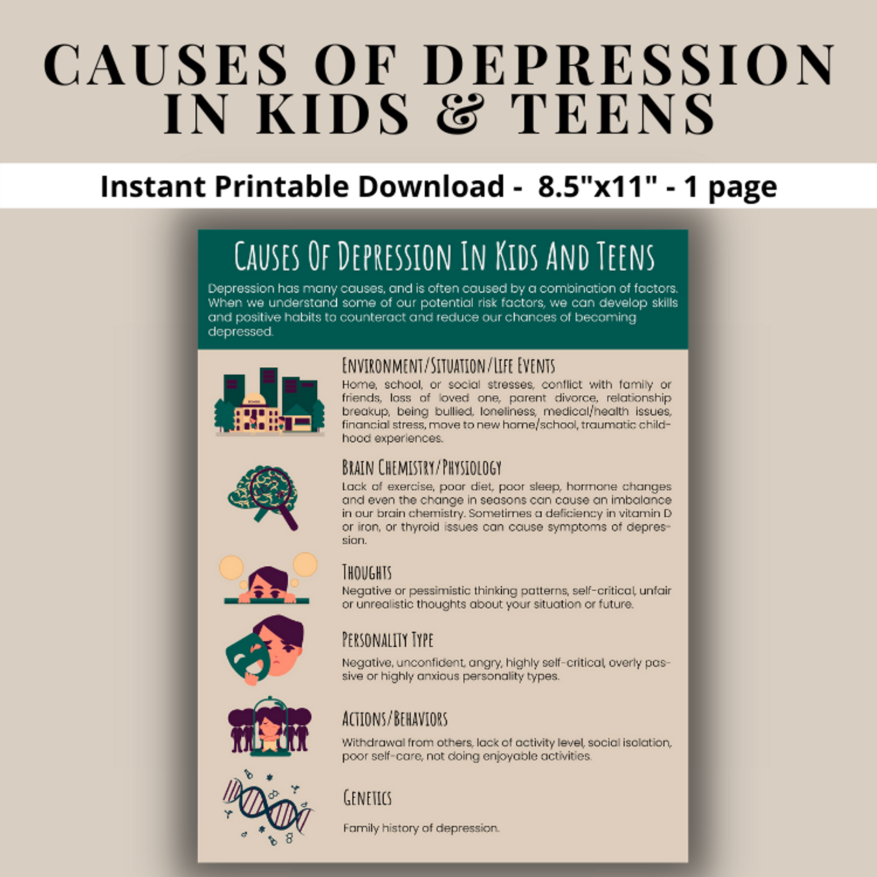 Health Education - Causes Of Depression Kids & Teens - Mental Health Resource Social Emotional Learning