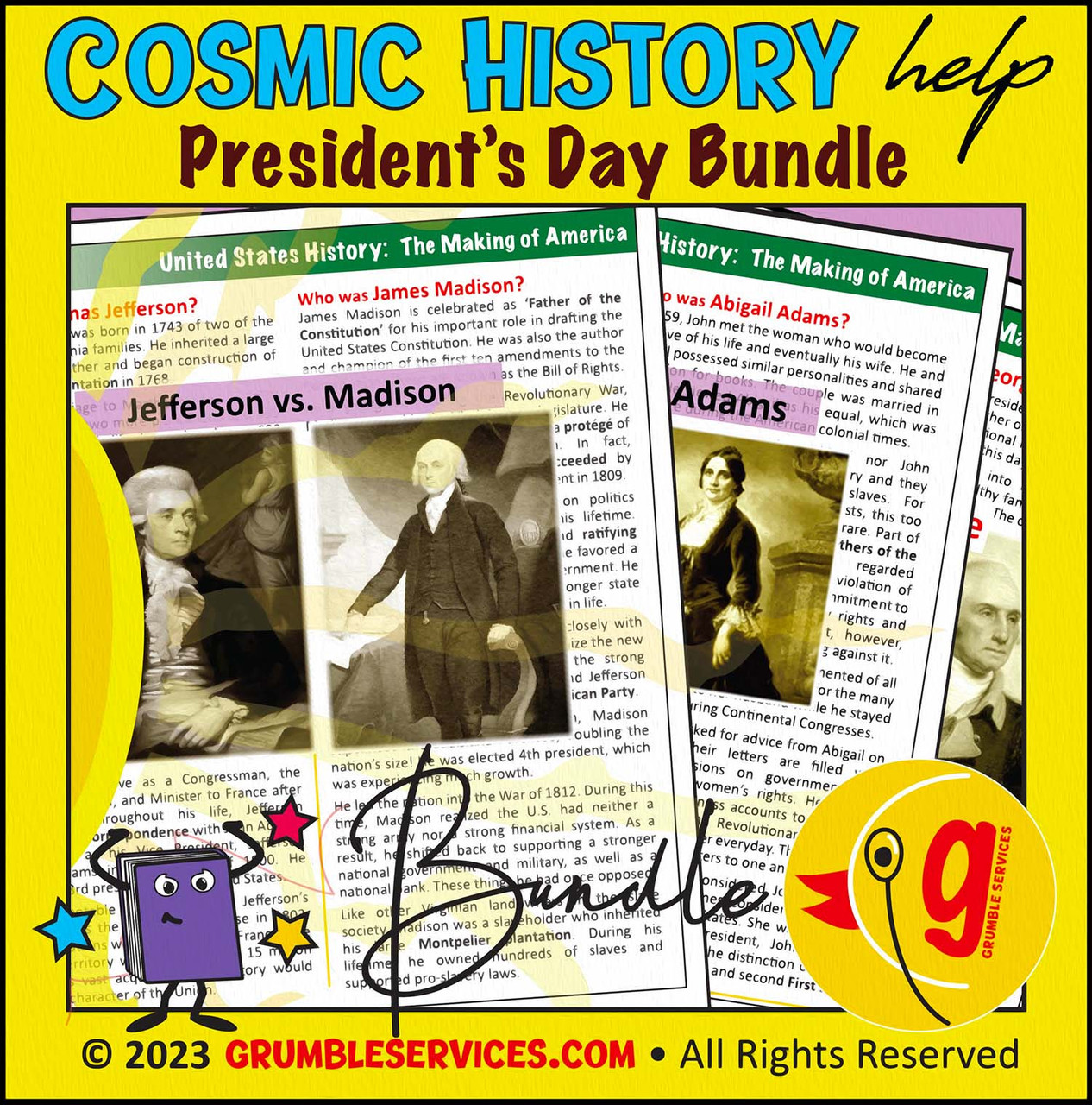 Making of America - President's Day: Washington, Adams, Madison, Jefferson, Lincoln - ROOKIE Elementary Montessori History & Geography help (4 pages + key)