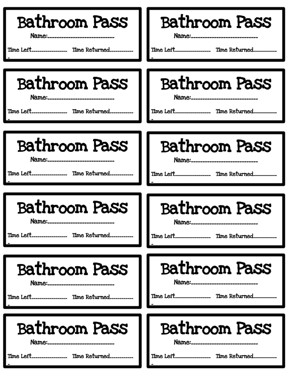 Free Bathroom Pass Template Printable Templates