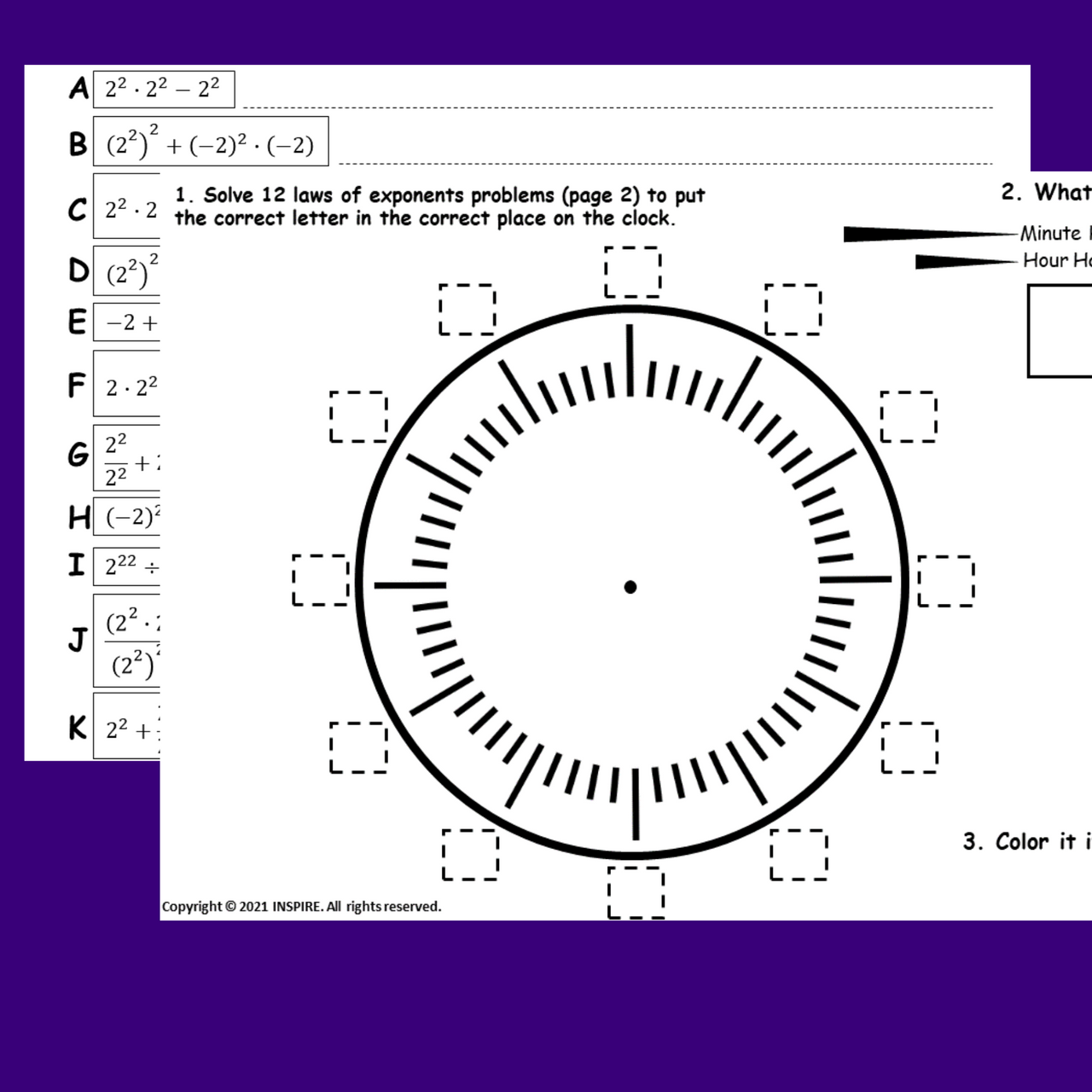 Exponent Rules - Laws of Exponents Activity (No Negative) Math Clock ...