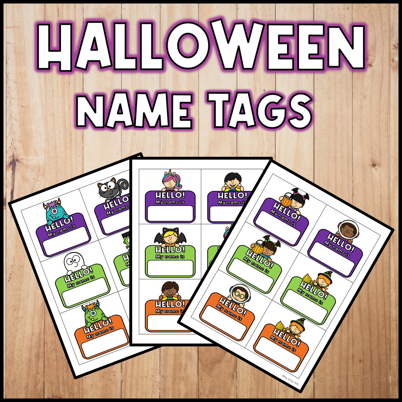 Halloween Name Tags FREEBIE | French Version Included! for Free Halloween Name Tags Printable
