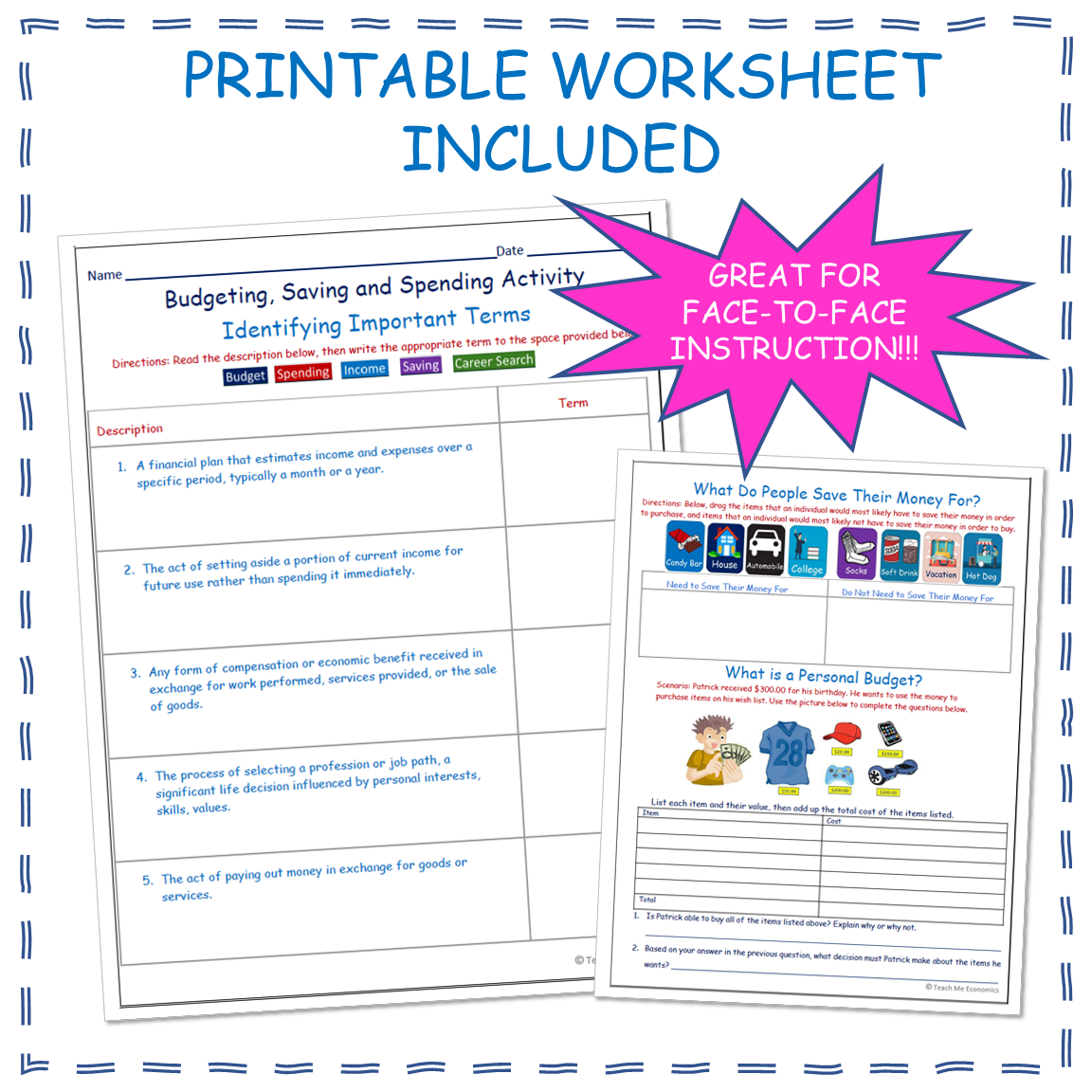 Budgeting Saving Spending Drag and Drop Google Slides plus Worksheet ...