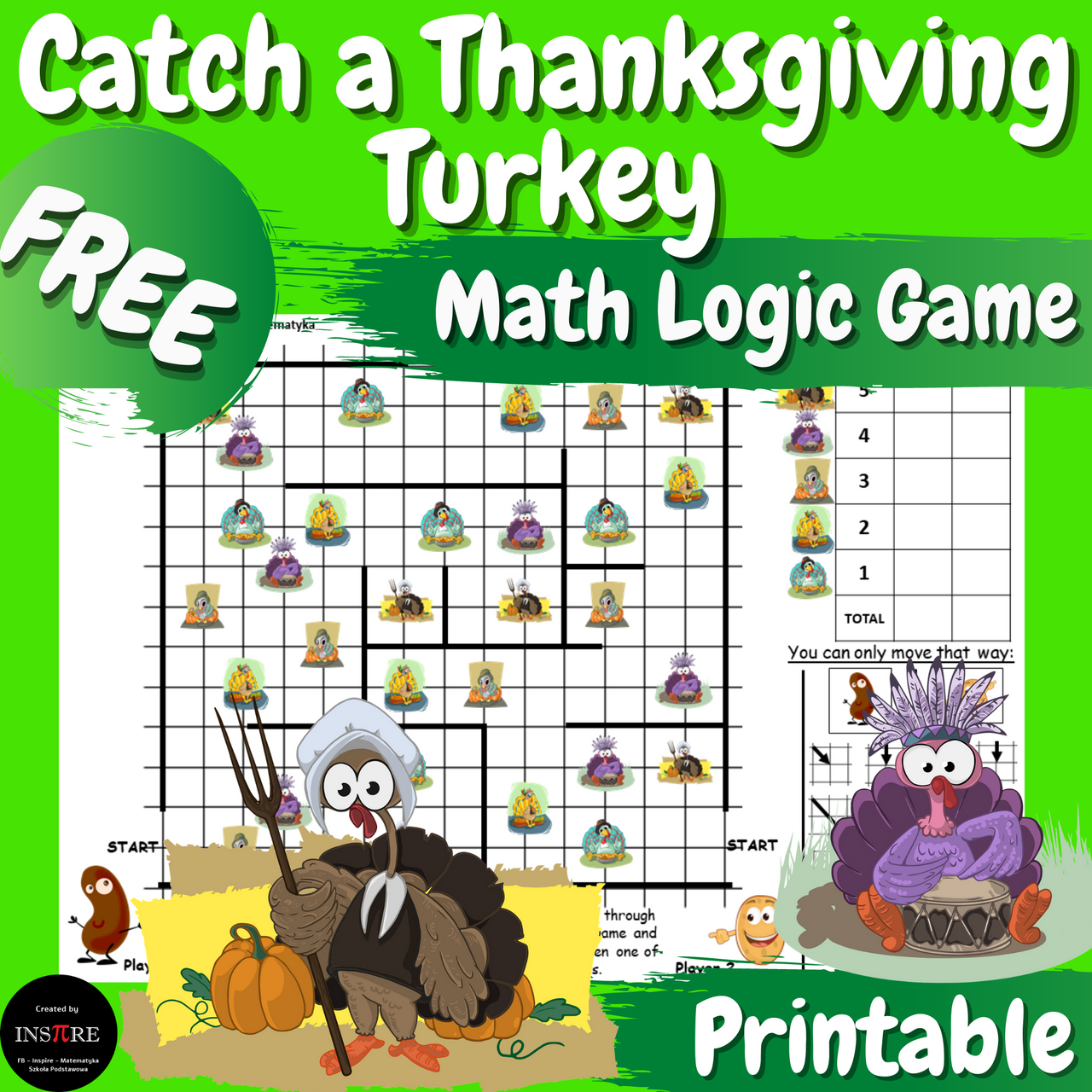 FREE Thanksgiving Math Game Catch a Turkey | Logic Game Brain Teasers Puzzles