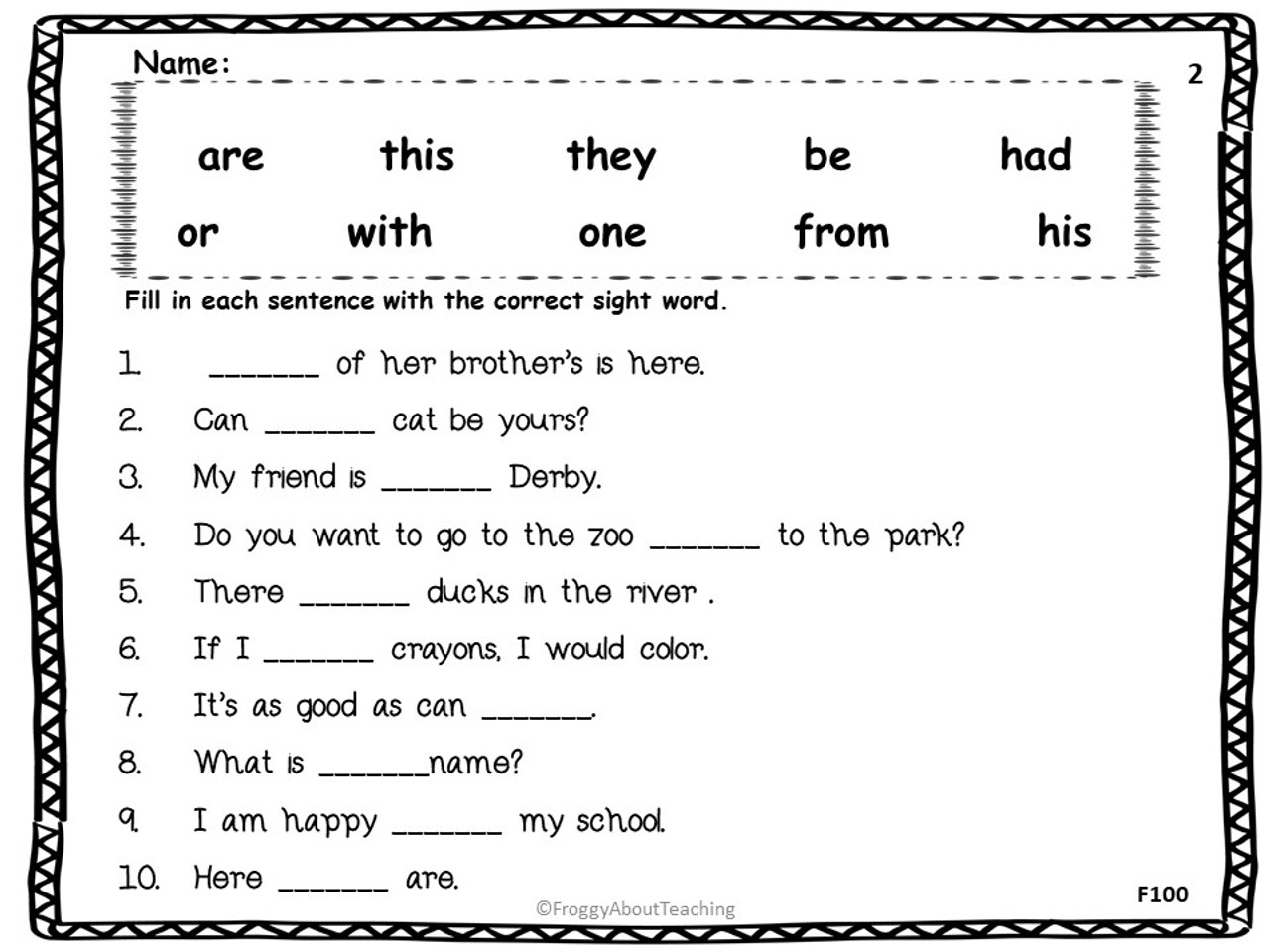 Fill in the Blank Sentences Fry 100 Amped Up Learning