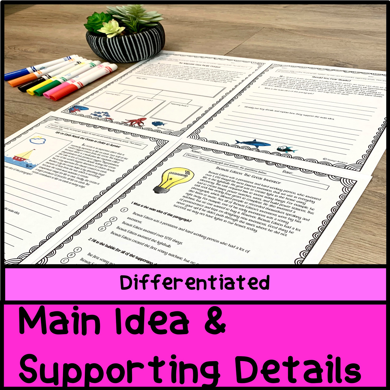 main idea supporting details passages worksheets assessment