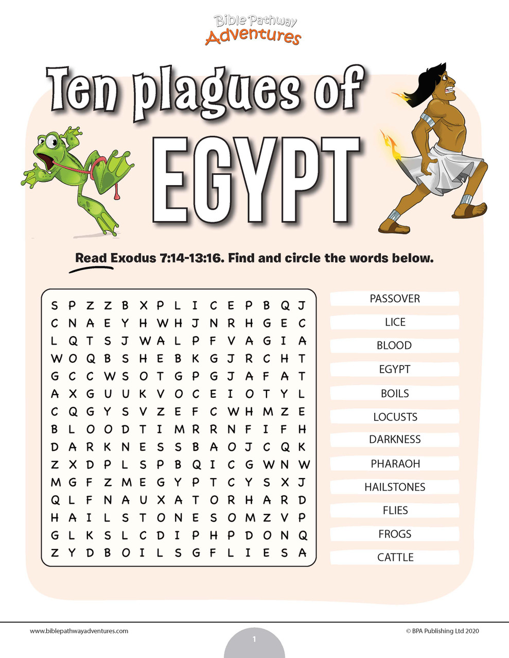 Ten Plagues of Egypt word search puzzle