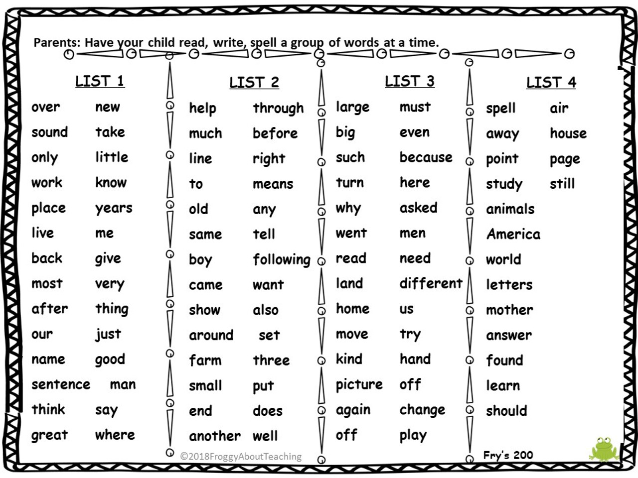 Fill in the Sentence Fry 200