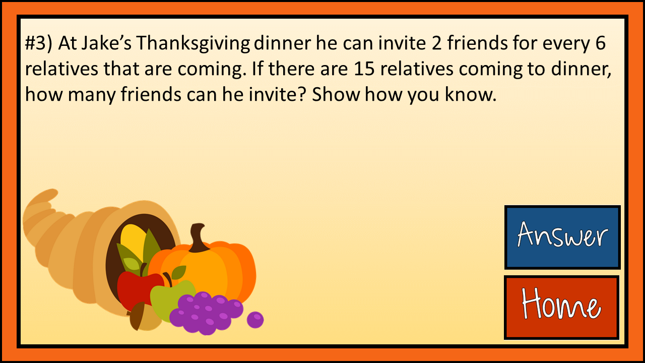 Thanksgiving Proportional Relationships Game