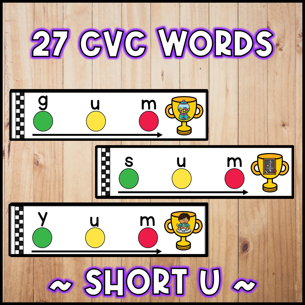 CVC Blending Strips Short U Words | Science of Reading Phonemic Awareness