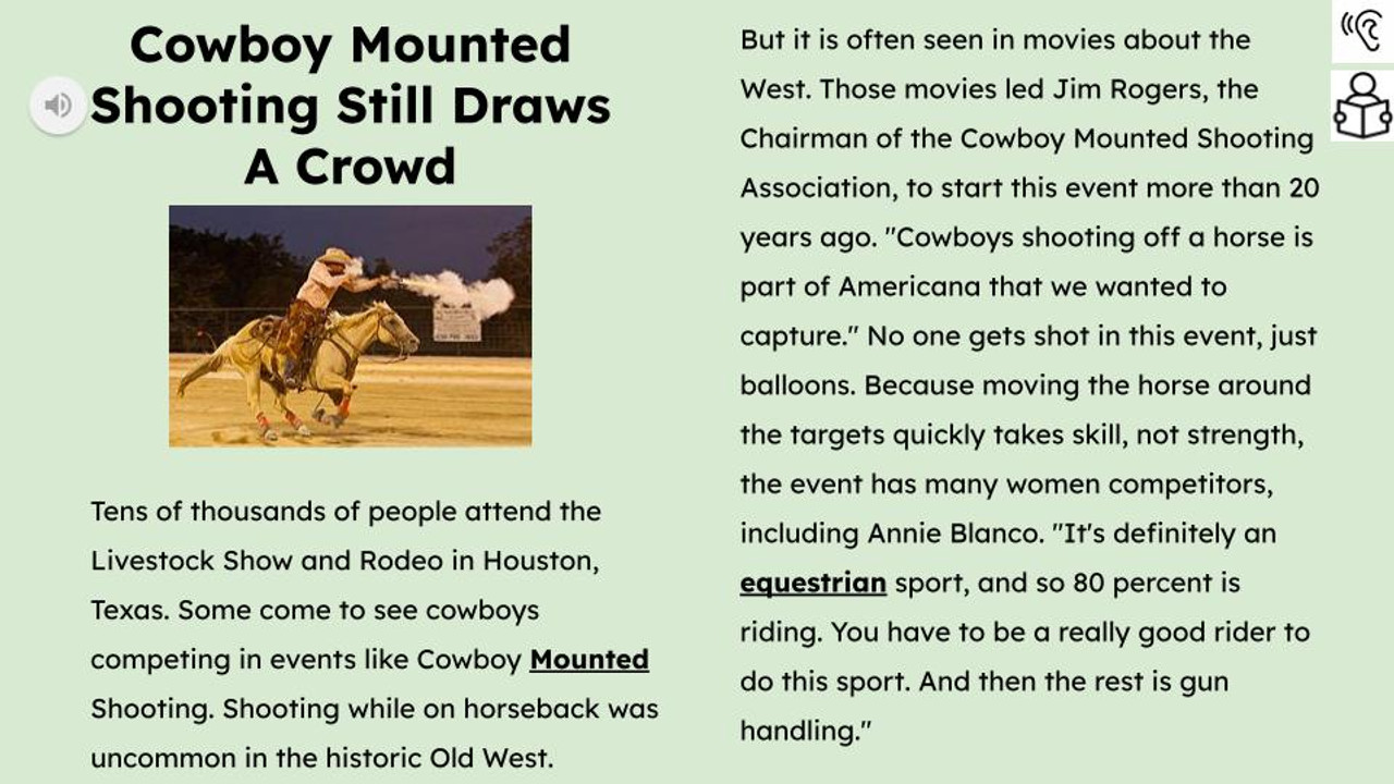 Cowboy Mounted Shooting  Sport Informational Text Reading Passage and Activities