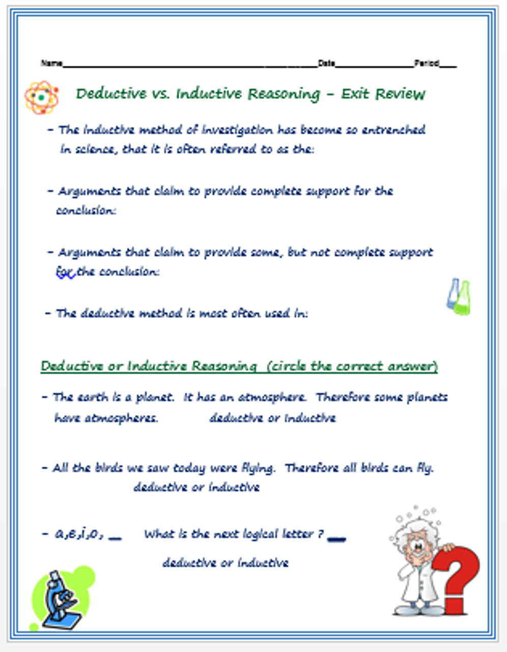 The Scientific Revolution - Deductive vs. Inductive Reasoning  + Assessment