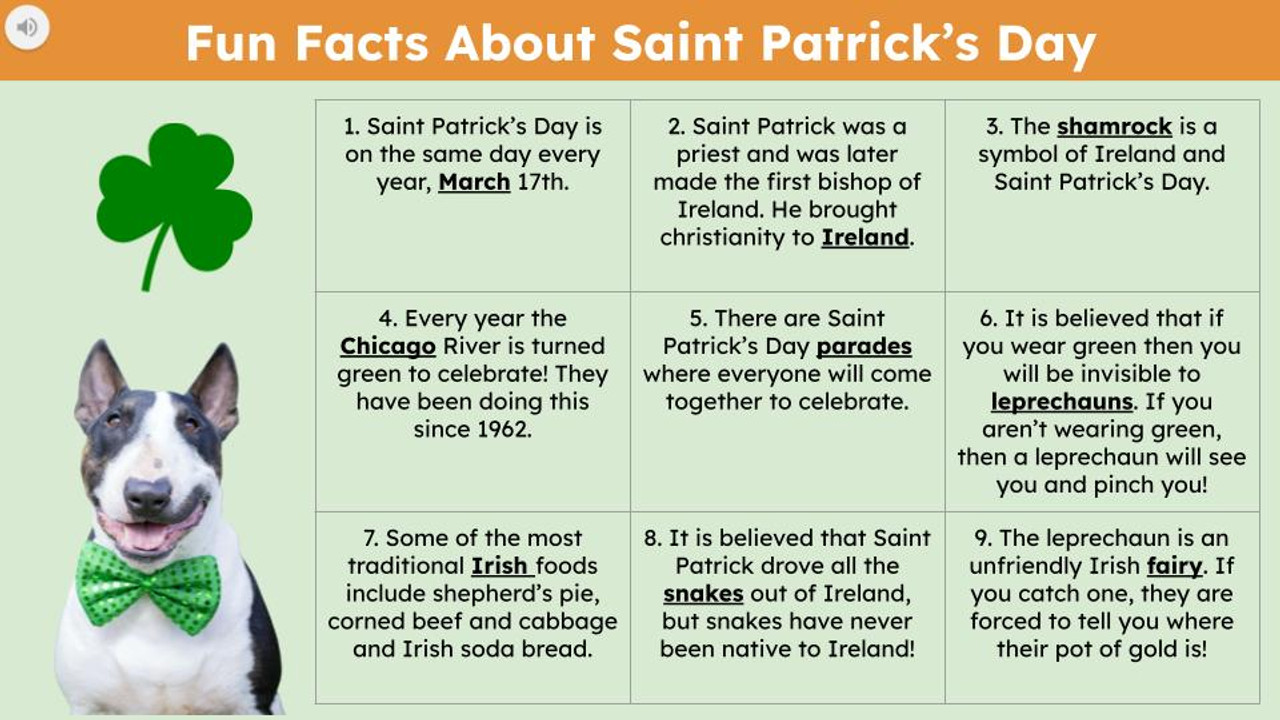 Saint Patrick's Day Informational Text Reading Passage and Activities