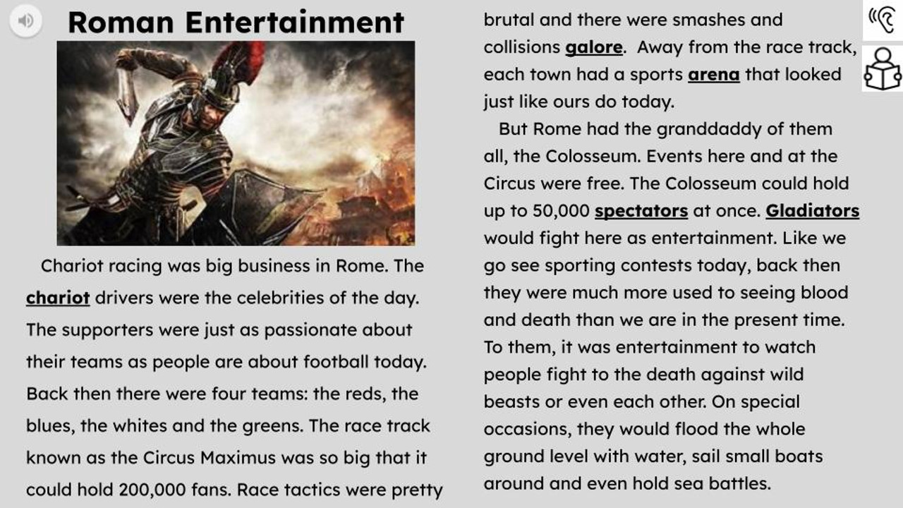 Ancient Rome Entertainment Informational Text Reading Passage and Activities