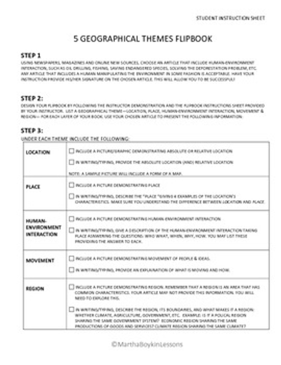 Geography 5 Themes of Geography Flipbook (Using Current Events)