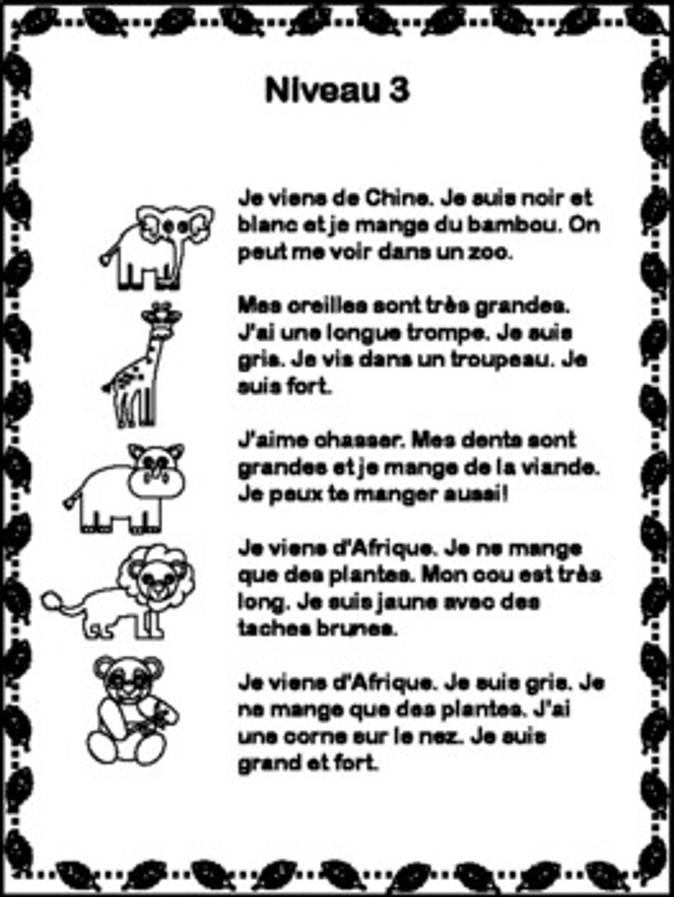 French Zoo Animal Read and Match Worksheets