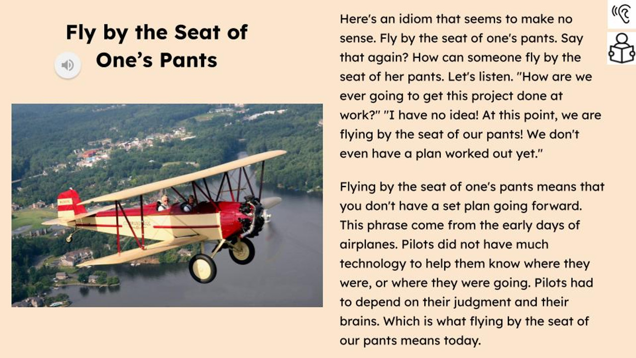 Fly by the Seat of One #39 s Pants Figurative Language Reading Passage and Fly by the Seat of One #39 s Pants Figurative Language Reading Passage and