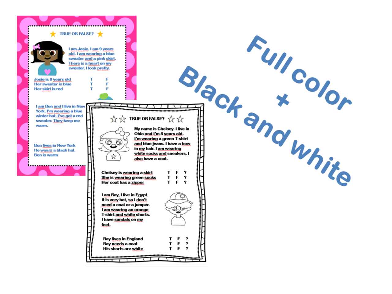 Clothes Reading and Writing Worksheets for ESL